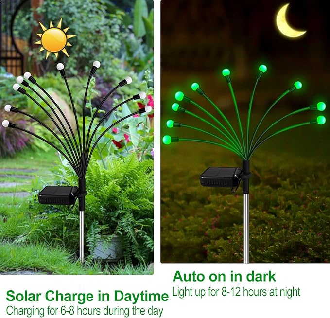 Solar St Patricks Day Lights Outdoor 6 Pack 60 LED Solar Green Firefly Lights Waterproof Sway by Wind Swaying Light for Yard Patio Backyard Garden Planter Flower Bed Pathway Outdoor Decoration