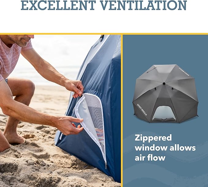 Sport-Brella Fieldedge (Gray) UPF 50+ Sun Protection Umbrella 6-Foot Bi-Fold Canopy with Patented Side Panels Premium Auger Bit and Carry Bag for Outdoor Shade on Beach Grass or Sidelines