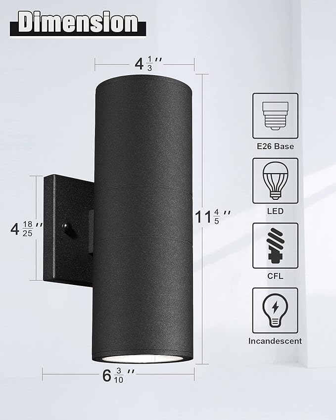 Ken &amp Ricky Outdoor Wall Sconce Lights Black Exterior Lighting Fixtures Outside Porch Lights Outdoor Wall Light Fixtures for House Garage Front Door Patio -2 Pack
