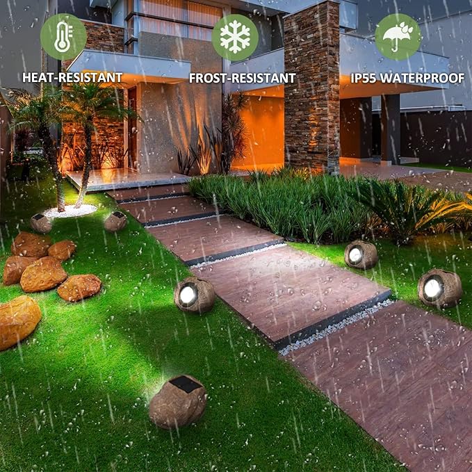 2 Pack Solar Rock Lights Outdoor Angle Adjustable Solar Lights Outdoor Waterproof LED Solar Garden Lights Auto On/Off Landscape Lighting for Yard Pathway Patio Flower Bed - White Glow (Stone Brown)