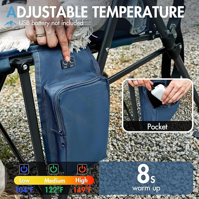 Portal Heated Camping Chairs for Adults Outdoor Sports Oversized Folding Lawn Chair with High Back Heavy Duty 400 Lbs Battery Not Included Blue
