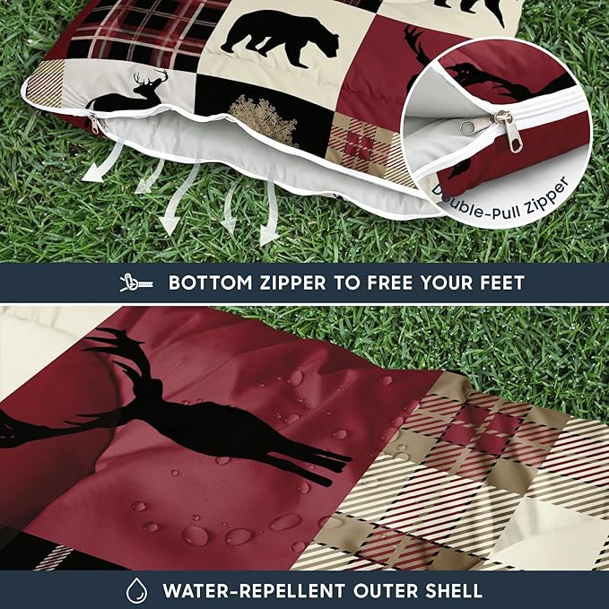 Wake In Cloud - Kids Sleeping Bag for Boys Toddlers Camping in Warm Cold Weather Backpacking Lightweight Compact Outdoor Liner for 3 Seasons Rustic Woodland Critters