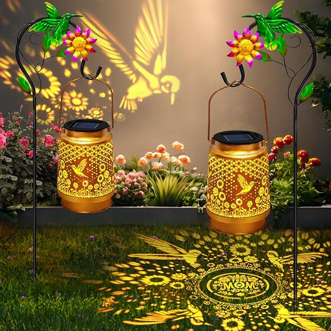 Hummingbird Solar Lanterns Outdoor WaterproofMetal Garden Decor with Sheep Hook for Yard PorchGarden Decor Birthday Gifts for Women Mom Grandma Sister