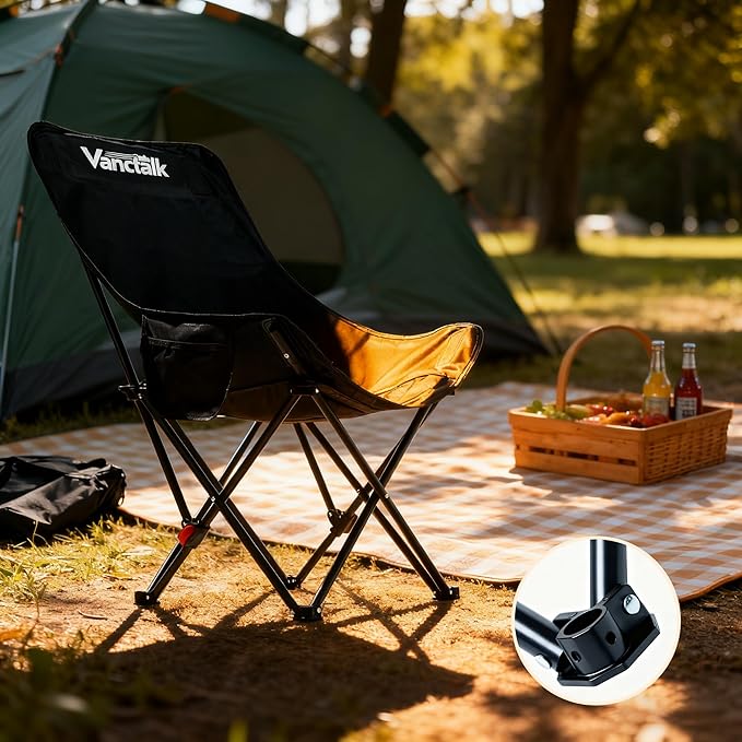 Outdoor Folding Chair Ultralight 4.4LBS Portable Camping Chair with Adjustable Gear Lever &amp Carry Bag 330LBS Heavy Duty Carbon Steel Chair for Camping Hiking Picnic Outdoor Activities