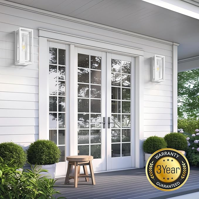 15 Large Outdoor Light Fixture Wall Mount White Outdoor Sconce Lights Modern Waterproof Exterior Porch Lights with Clear Glass Shade for Front Door Garage 1 Pack