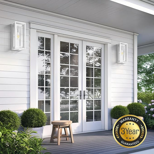 15 Large Outdoor Light Fixture Wall Mount White Outdoor Sconce Lights Modern Waterproof Exterior Porch Lights with Clear Glass Shade for Front Door Garage 1 Pack