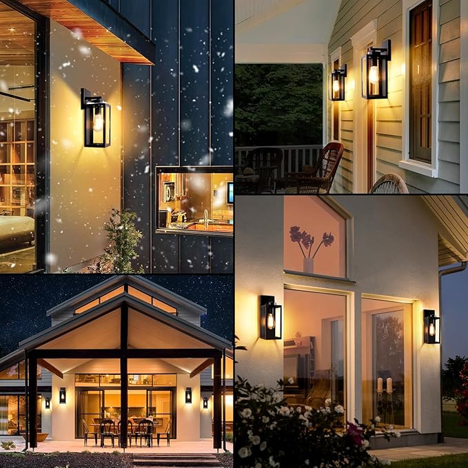 BesLowe Outdoor Wall Light Fixtures Exterior Waterproof Wall Lanterns Porch Sconces Wall Mounted Lighting with Glass Shades Modern Wall Lamps for Garage Front Door Entryway Black with Gold Trim