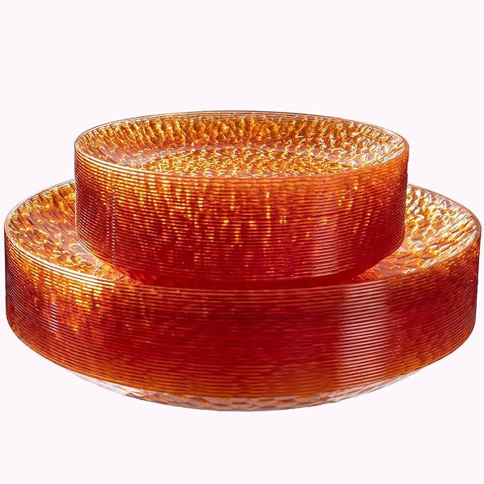 Rubtlamp 60Pcs Orange Plastic Plates Orange Plastic Disposable Plates With Hammered Design Party Platos Fancy Disposable Platos Include 30Dinner Plate30Desssert Plate For Spring Easter