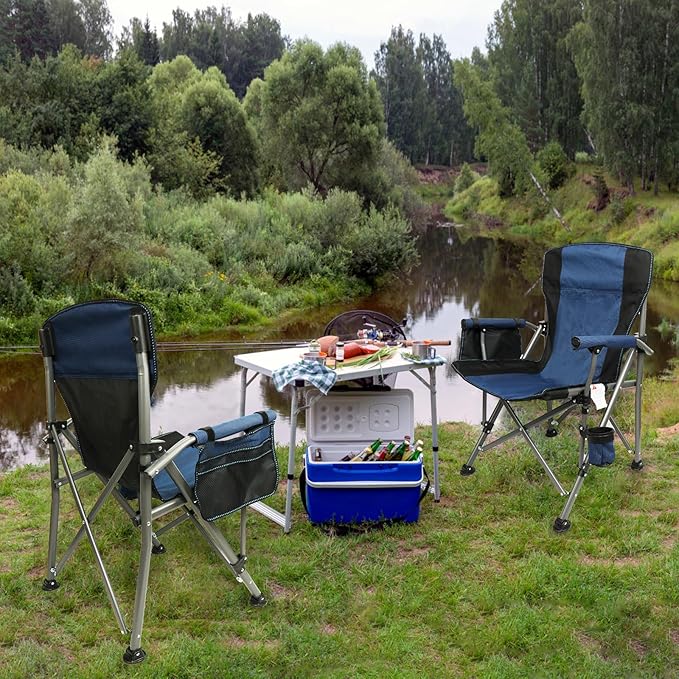 Camping Chair for Adults Heavy Duty Outdoor Patio Lawn Chairs Portable Support 350 LBS High Back Padded Oxford with Armrests Storage Bag Cup Holder for Outside Fishing Camping Foldable