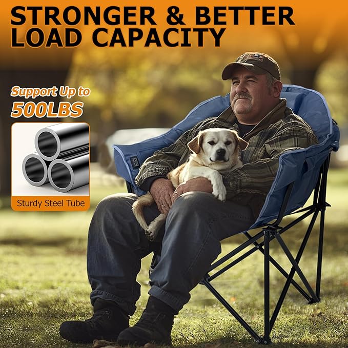 LILYPELLE Oversized Heated Camping Chair Patio Lounge Chairs with 3 Heat Levels Portable Folding Heated Chair Round Moon Saucer Folding Lawn Chair Outdoor Chair for Camping Lounge Patio