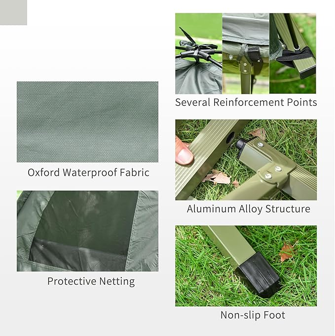 Single Person Elevated Camping Tent Cot Combo: Off-Ground Folding Cot with Attached Weather-Resistant Shelter &amp Carry Bag for Backpacking Hiking and Outdoor Adventures