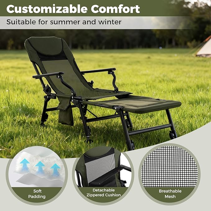 Goplus Oversized Foldable Fishing Chair for Adults 2 Pack Heavy Duty All-Terrain Camping Chair with Detachable Footrest Padded High-Back Adjustable Feet Portable Recliner for Outdoor Patio Beach
