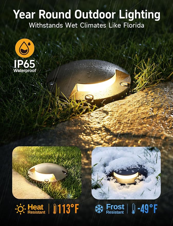 Gardenreet Outdoor Well Lights Low Voltage - Solid Brass 12V All Weather Ip65 Inground Lighting LED Fixture Antique Bronze for House Garden Path with 4000K Neutral White MR16 Bulb