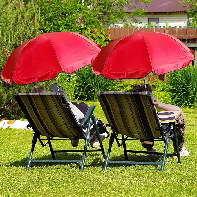 Buryeah 2 Pcs Automatic Chair Umbrella with Universal Clamp 44 UPF 50+ Portable Clamp on Beach Chair Adjustable Wheelchair Umbrella for Outdoor Patio Parasol