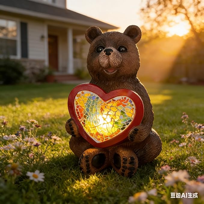 Solar Bear Garden Statues Decor for Outdoor Brown Bear Figurine Lights for Lawn Patio Yard Decoration - Unique Christmas Housewarming Gift for Grandma Wowen Mom