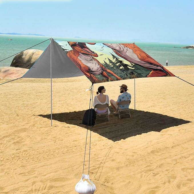 Camping Sun Shelters Two Roaring Dinosaurs Beach Canopy 126 * 110.2in