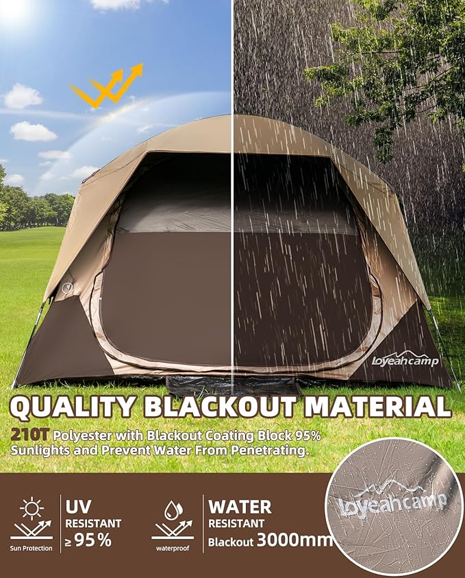 4/6 Person Blackout Camping Tent Easy Setup Waterproof Family Dome Tent for Camping with Rainfly Portable Double Layer Large Family Tent for Outdoor Camping&ampHiking