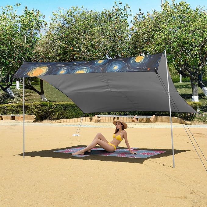Starry Sky CatCamping Sun Shelters 9.2 x 10.5 FT Beach Canopy Tent Sun Shade with Carrying Bag for Camping Trips Fishing Backyard Fun or Picnics 21340169