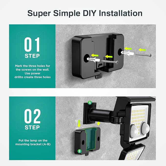Solar Outdoor Lights - 3000LM 188 LED Motion Sensor Outdoor Lights 4 Heads Security LightIP65 Waterproof Easy Install270°Wide Angle Flood Wall Light with 3 Modes for Backyard Yard (2 Pack)