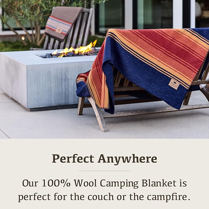 Chubbuck 100% Wool Blanket Camping (60 x 84) - Large Warm Blanket for Camping Emergency Outdoor Concerts and Home Use - Reversible Fire Retardant Soft and Warm Blankets for Winter (Sunset)