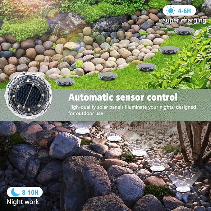 echosari Solar Ground Lights 12 Pack Upgraded Solar Garden Lights Auto ON/Off Landscape Lighting Outdoor In-Ground Lights Waterproof Long Lasting for Pathway Walkway Patio (Cool White)