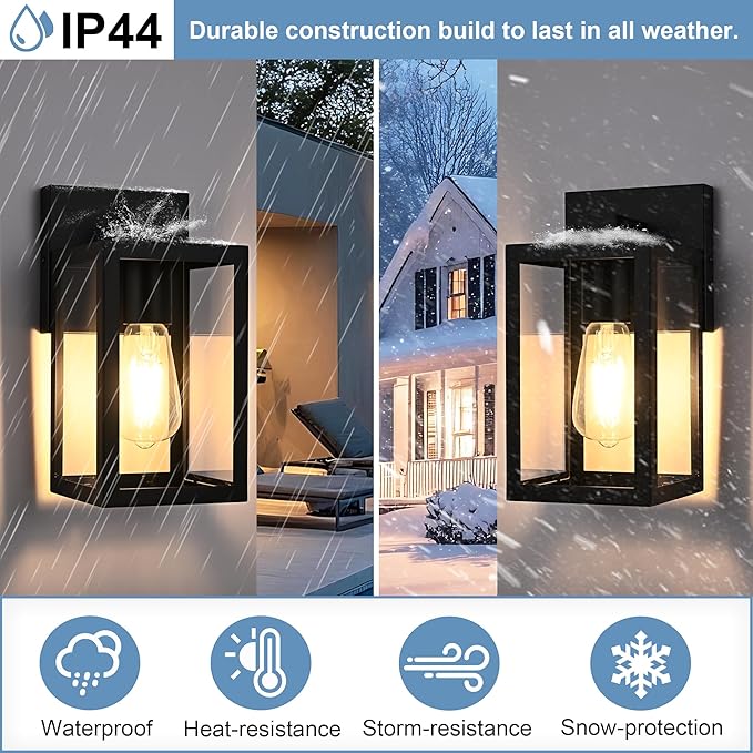 TODOLUZ 2-Pack Outdoor Wall Sconce 1-Light Black Waterproof Porch Wall Light Fixture for Front Door Patio Garage Doorway E26 Bulb Base