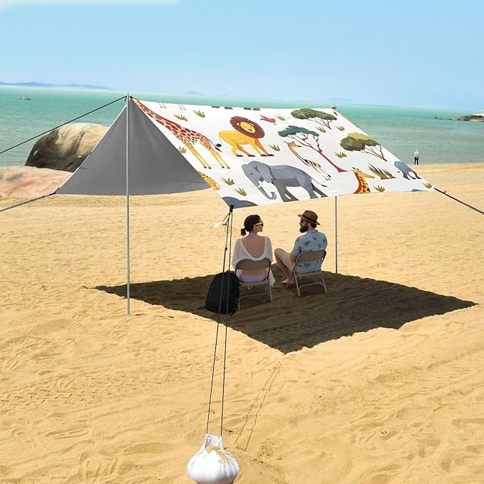 African Animals Seamless Camping Sun Shelter Beach Tent Portable Beach Sun Shade Outdoor Canopy for Camping Trips Fishing Picnic
