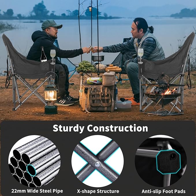 Oversized Camping Chairs for Adults Heavy Duty Padded Portable Lawn Chairs Outdoor Folding Chairs XL Camp Chairs with Cup Holder Suproot 500 lbs Gray Plaid