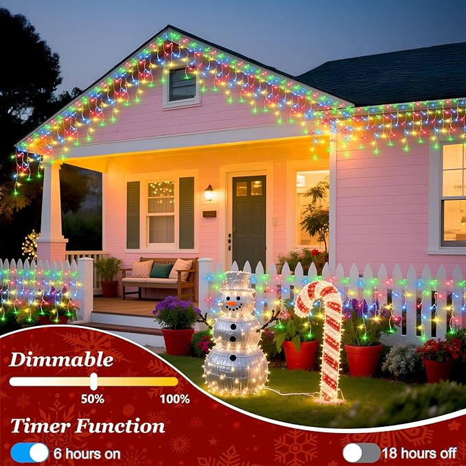 1620 LED 164ft Outdoor Christmas Lights 12 Modes Dimmable Curtain String Lights with 360 Drops Waterproof Twinkle Fairy Lights with Timer for Bedroom Window Holiday Wedding Xmas Decor Multicolor