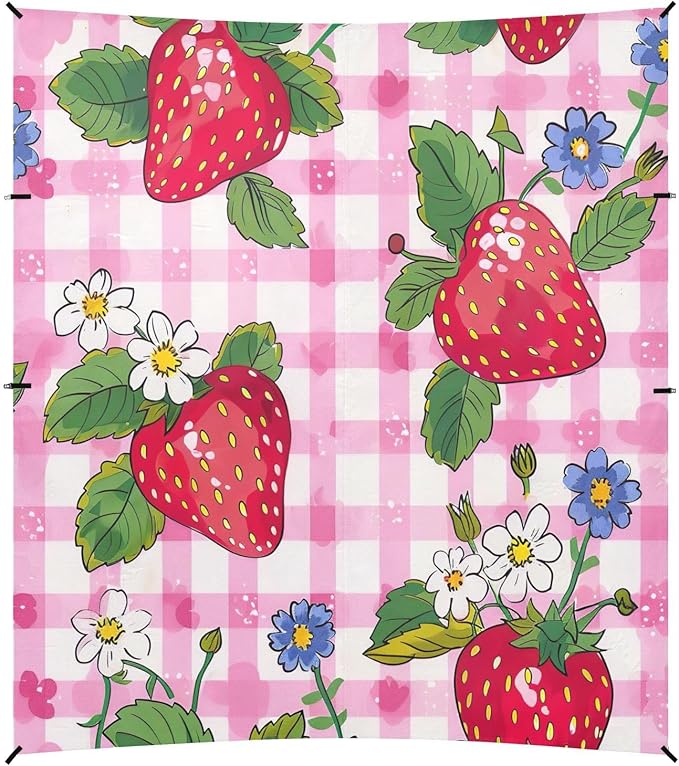 Strawberry Pattern Beach Tent Sun Shelter 9.2' x 10.5' Beach Canopy with 4 Sandbags 4 Stability Poles Sand Shovels - Tent Canopy for Beach Camping Fishing Picnics