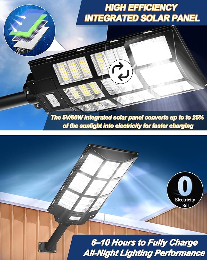 Ofuray Solar Street Lights OutdoorSolar Security Flood Lights Parking Lot Lights Commercial Dusk to Dawn 6500k Waterproof Led with Remote Control Motion for StreetCourtBarn (Of-7200W 600000Lm)