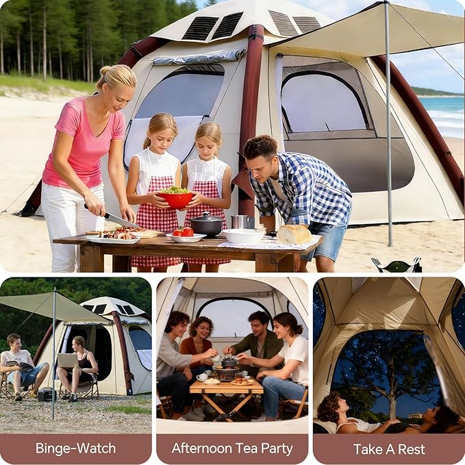 Automatic Inflatable Tent with Air Pump Family Tents for Camping Windproof Waterproof 3 Person Tent Easy Set Up in 2-3 Min Camping Essentials for Backyard Outdoor