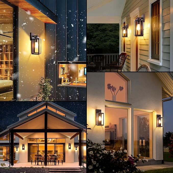 BesLowe Outdoor Wall Light Fixtures Exterior Waterproof Wall Lanterns Brown Porch Sconces Wall Mounted Lighting with E26 Sockets &amp Glass Shades Modern Wall Lamps for Patio Front Door Entryway
