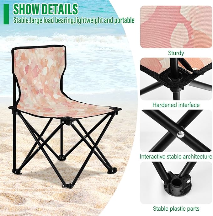 Abstract Watercolor Light Peach White Foldable Camp Chairs for Adults Heavy Duty Ultra Lightweight Packable Chair Carry Bag Included Lawn Chair for Travel Traveling