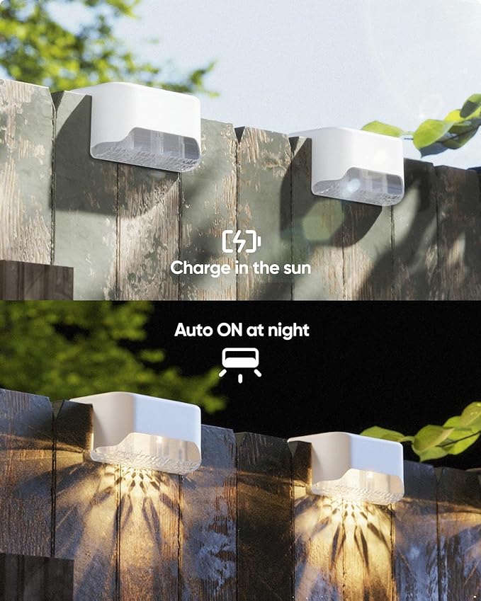JACKYLED Solar Deck Lights 16 Pack Solar Fence Light Solar Powered Outdoor Step Light IP65 Waterproof LED Pathway Light for Deck Fence Railing Garden Patio StairYard White