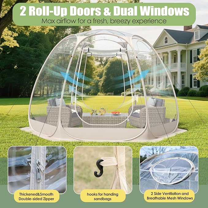 8-14 Person Pop-up Bubble Tent with Waterproof Roof &amp Vent Windows – 10ft-12ft Camping Shelters Outdoor Garden Dome Igloo with 0.15mm Clear PVC 540° Transparent Screen Room for Patio Backyard