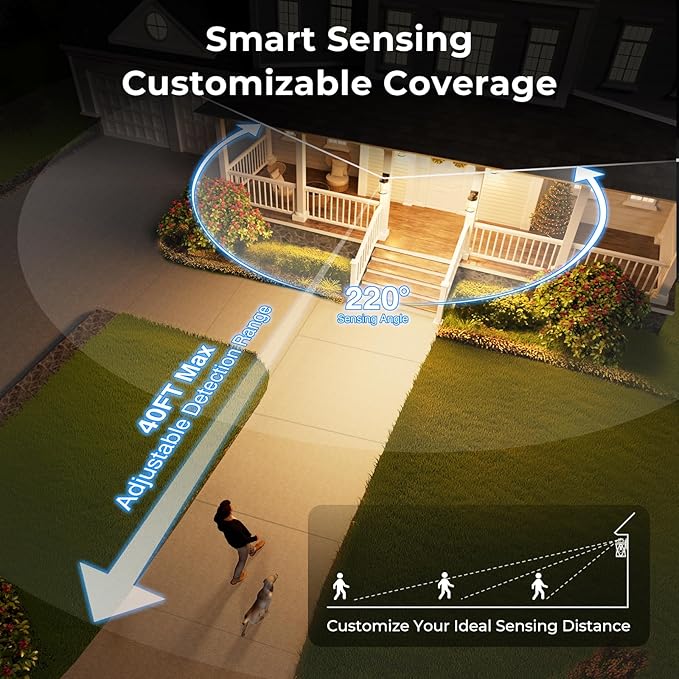 VIANIS Motion Sensor Outdoor Wall Light Fixtures 2-Pack White Dusk to Dawn Front Porch Lights Anti-Rust Outdoor Lanterns Wall Mount with Adjustable Sense Range Exterior Coach Light for Garage