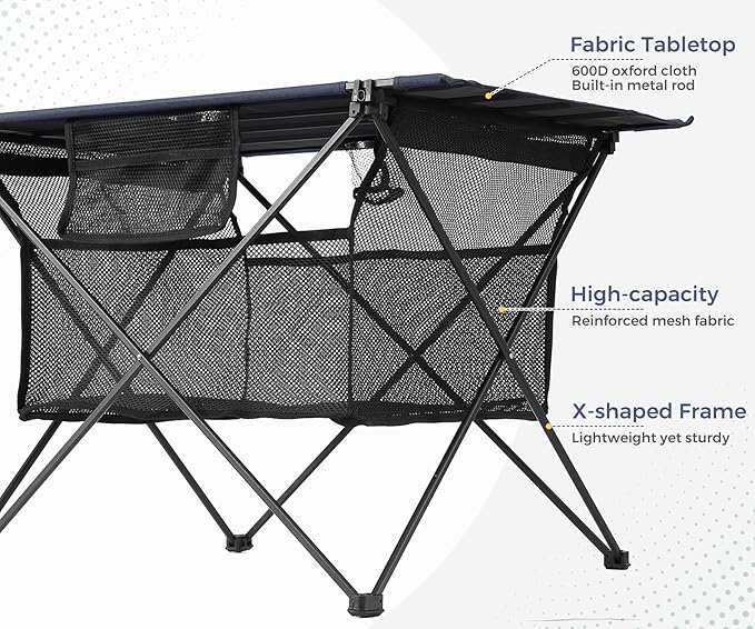 Lightweight Camping Table - Portable Folding Beach Side Table w/2 Cup Holders &amp Large Storage Basket Compact Fold for Tailgate Travel Outdoor Fishing Picnic | 29.2 W x 21.7 D (Blue)