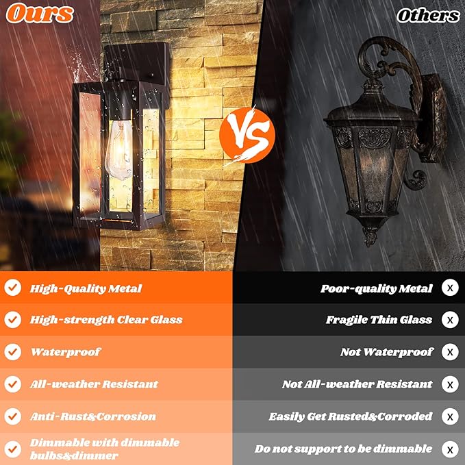 Brightever 2-Pack Outdoor Wall Light Fixtures Brown Waterproof Anti-Rust Exterior Wall Sconce Lantern with Clear Glass Modern Outside Front Porch Lights for House Garage Doorway Bulbs Not Included