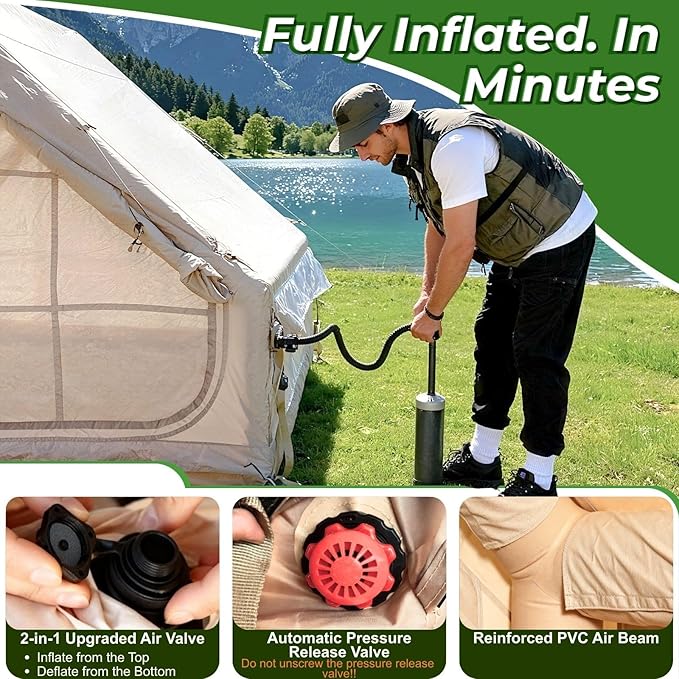 4-6 Person Inflatable Air Tent - 4 Season Family Camping Tent with 3000mm Waterproof &amp Quick Setup Under 5 Mins Includes Manual Pump Storage Bag &amp Stakes