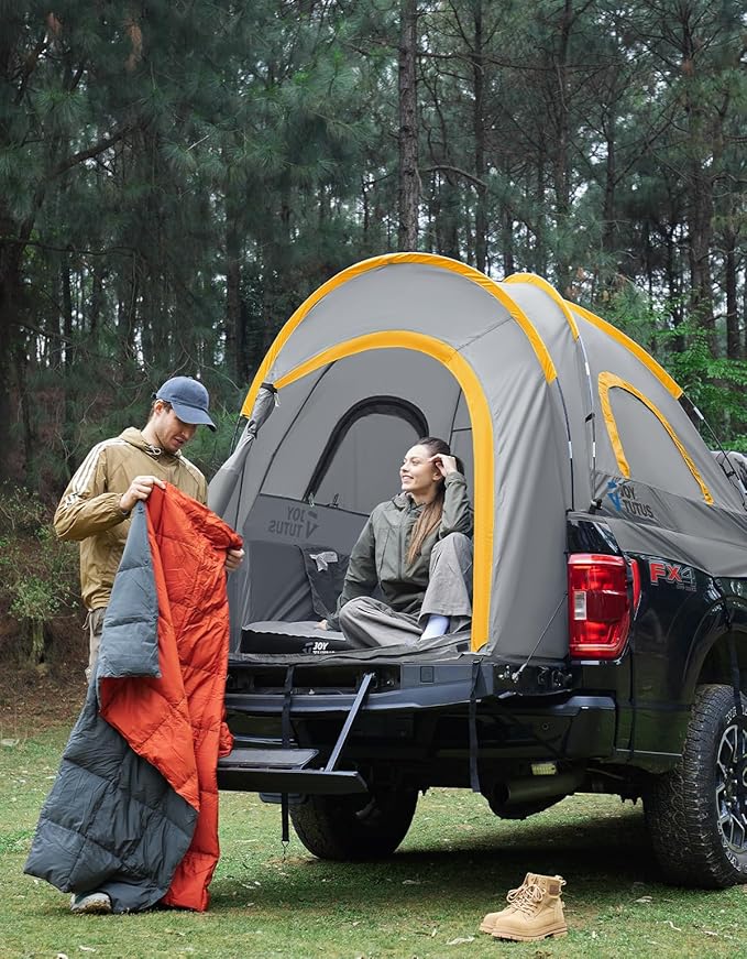 JOYTUTUS Pickup Truck Tent 2.0 Waterproof PU2000mm Double Layer for 2 Person Portable Truck Bed Tent with Rainfly 5.5'-5.8' Camping Preferred - Orange