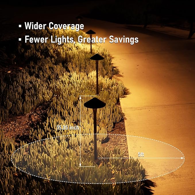 LEONLITE Update 5CCT Low Voltage Pathway Lights LED Landscape Path Lights 1800/2700/3000/4000/5000K Flat Cone Head 12-24V AC/DC IP65 Outdoor Walkway Light Oil Rubbed Bronze Aluminum Pack of 6