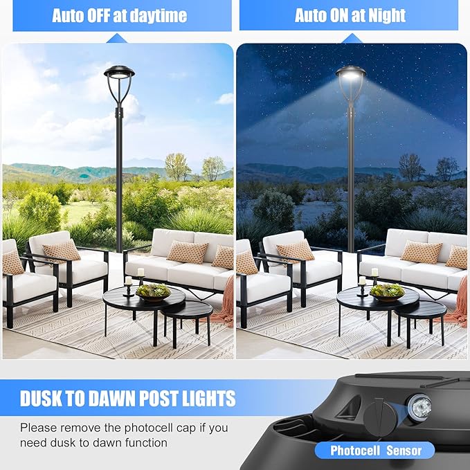 100W LED Post Top Light with Photocell 100W 80W 60W Adjustable 15000LM Adjustable CCT 3000/4000/5000K Outdoor Pole Lights IP65 Waterproof LED Post Light Fixture Area Light ETL DLC Listed