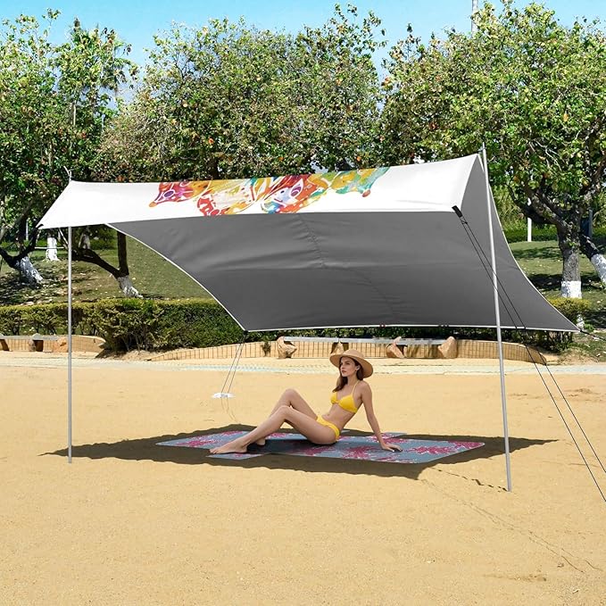ALAZA Mandala Tie Dye Beach Tent Sun Shelter UPF50+ Protection Beach Shade Canopy w/ 4 Sandbags for Outdoor Camping Fishing Backyard Fun Picnic 10x9 ft