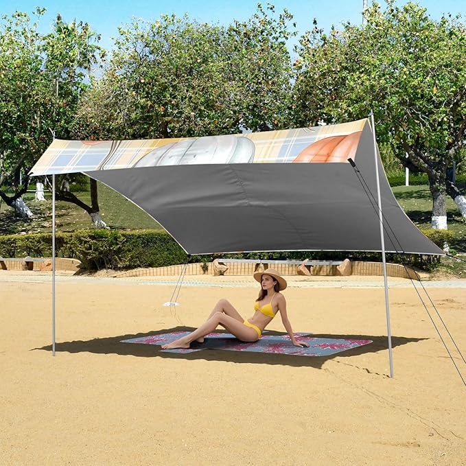 Bolaz Beach Canopy Tent Sun Shade9'×10.5' Large Family Beach Shade UPF50+- Outdoor Shade for Camping Trips FishingPink Orange Blue Pumpkin Pattern