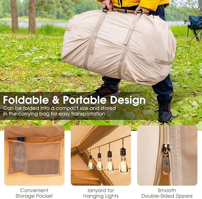 Tangkula Inflatable Camping Tent with Pump 4-6 People Outdoor Blow Up Cabin Tent with 7 Mesh Windows 2 Doors 4-Season Glamping Inflatable Cotton House Tent with Carrying Bag for Camping
