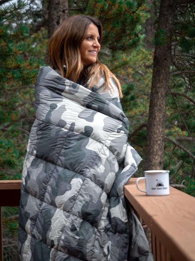 Get Out Gear Down Camping Blanket - Puffy Packable Lightweight and Warm | Ideal for Outdoors Travel Stadium Festivals Beach Hammock | 650 Fill Power Water-Resistant Backpacking Quilt