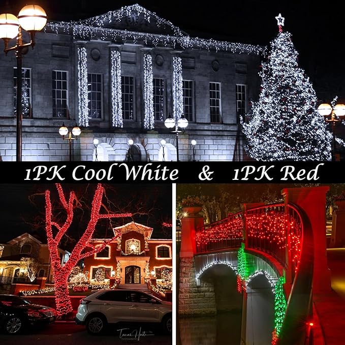 Solar Christmas String Lights Outdoor Waterproof 2PK 500LED 180FT Twinkle Lights IP65 Waterproof Solar Powered LED Fairy Light with 8 Modes for Christmas Tree Wedding Garden Decoration Red &amp Whi