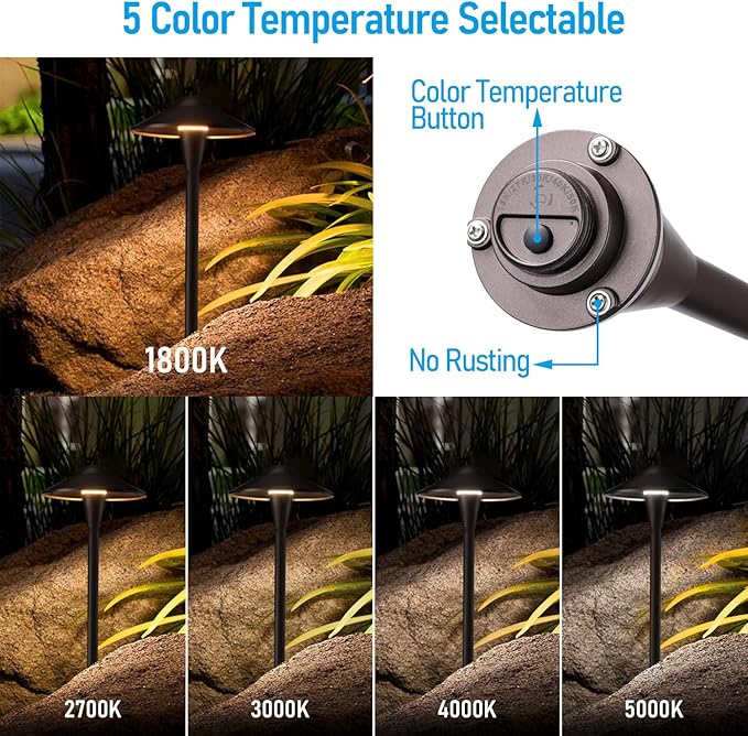 LEONLITE Update 5CCT Low Voltage Pathway Lights LED Landscape Path Lights 1800/2700/3000/4000/5000K Saucer Head 12-24V AC/DC IP65 Outdoor Walkway Light Oil Rubbed Bronze Aluminum Pack of 6
