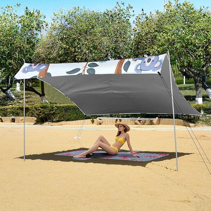 Cartoon Little Koalas Camping Sun Shelter Beach Tent Portable Beach Sun Shade Outdoor Canopy for Camping Trips Fishing Picnic